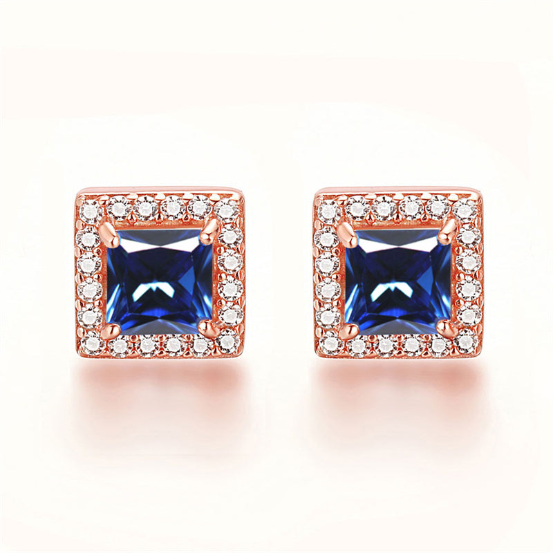 925 Sterling Silver Square "Hearts & Arrows" Zircon Stud Earrings – Premium Birthstone Collection