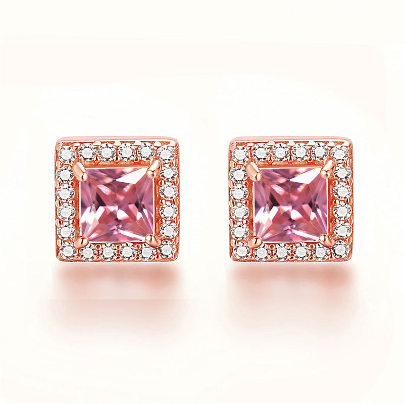 925 Sterling Silver Square "Hearts & Arrows" Zircon Stud Earrings – Premium Birthstone Collection