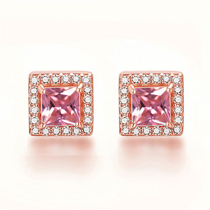 925 Sterling Silver Square "Hearts & Arrows" Zircon Stud Earrings – Premium Birthstone Collection