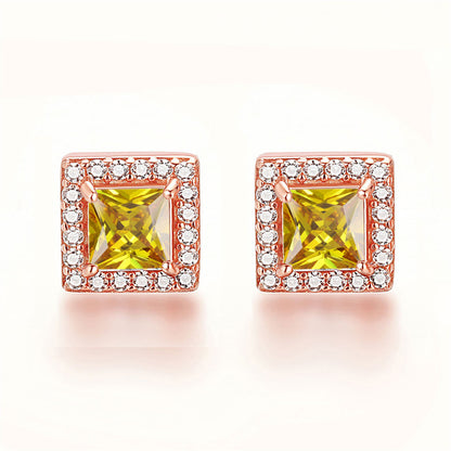 925 Sterling Silver Square "Hearts & Arrows" Zircon Stud Earrings – Premium Birthstone Collection