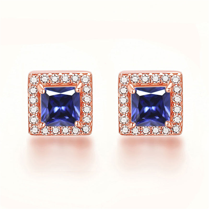 925 Sterling Silver Square "Hearts & Arrows" Zircon Stud Earrings – Premium Birthstone Collection