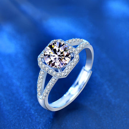 925 Sterling Silver Square Moissanite Ring - 1ct/2ct White Gold Plated Adjustable Women's Band