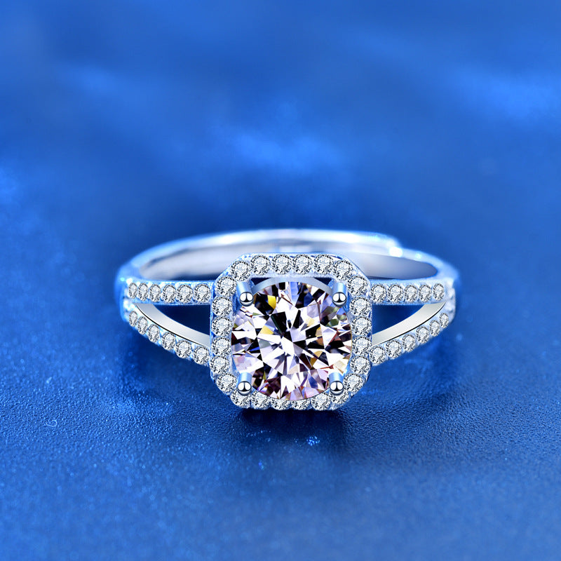 925 Sterling Silver Square Moissanite Ring - 1ct/2ct White Gold Plated Adjustable Women's Band