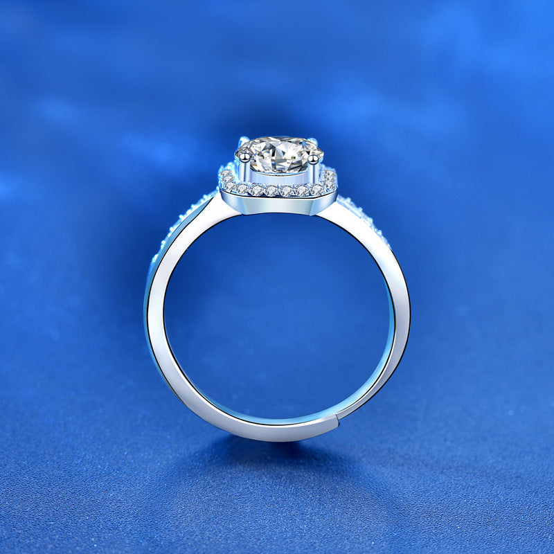 925 Sterling Silver Square Moissanite Ring - 1ct/2ct White Gold Plated Adjustable Women's Band