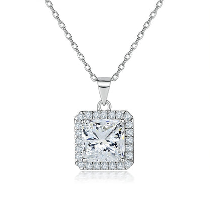 925 Sterling Silver Square Pendant Necklace - Contemporary Zircon Jewelry