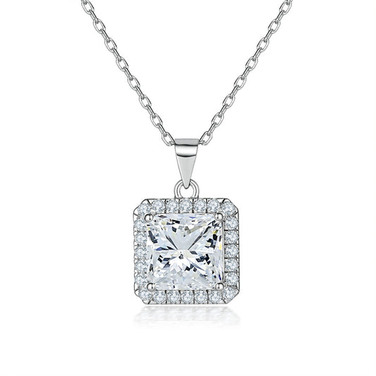925 Sterling Silver Square Pendant Necklace - Contemporary Zircon Jewelry