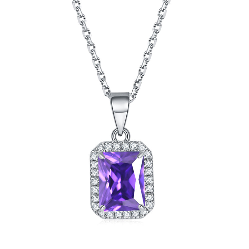 925 Sterling Silver Square Pendant Necklace - Modern Birthstone Jewelry