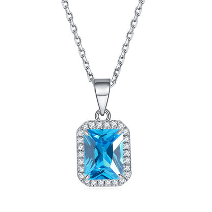 925 Sterling Silver Square Pendant Necklace - Modern Birthstone Jewelry