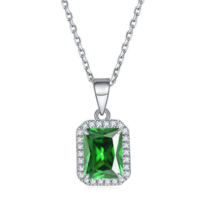 925 Sterling Silver Square Pendant Necklace - Modern Birthstone Jewelry