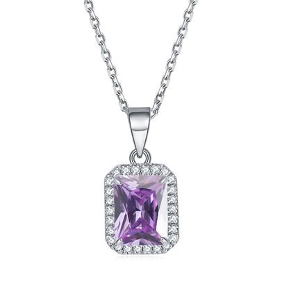 925 Sterling Silver Square Pendant Necklace - Modern Birthstone Jewelry