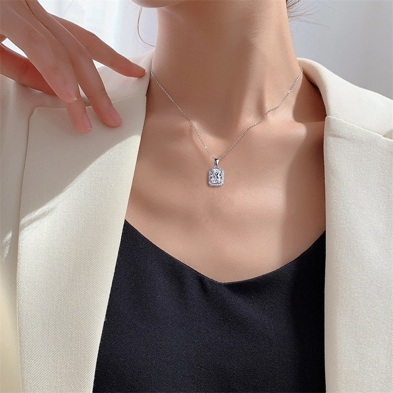 925 Sterling Silver Square Pendant Necklace - Modern Birthstone Jewelry