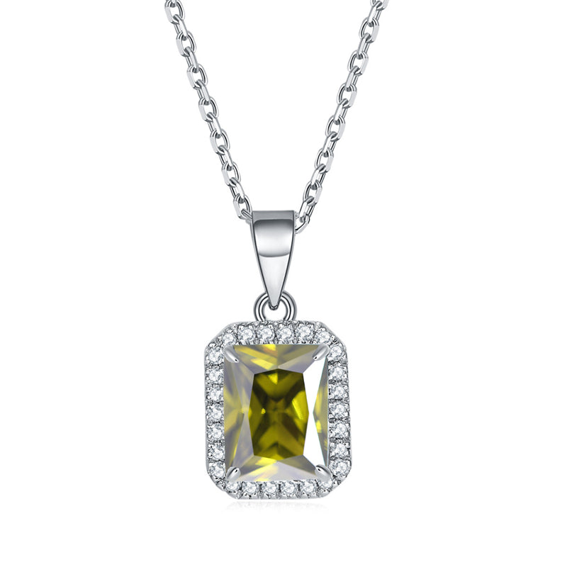 925 Sterling Silver Square Pendant Necklace - Modern Birthstone Jewelry