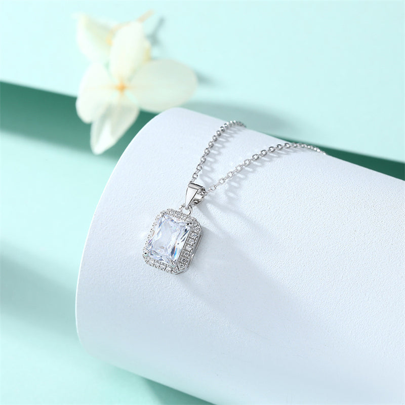 925 Sterling Silver Square Pendant Necklace - Modern Birthstone Jewelry