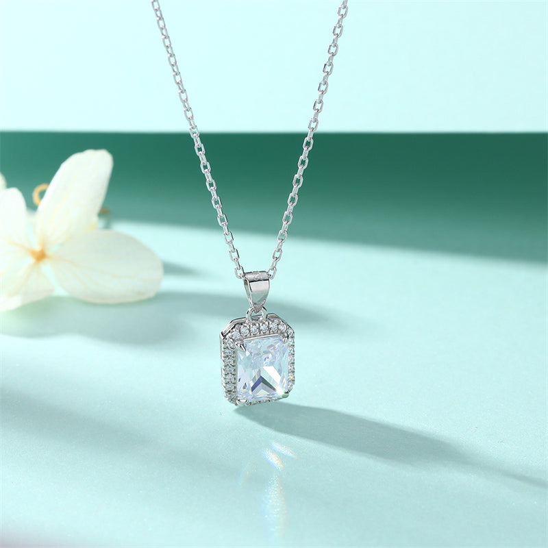 925 Sterling Silver Square Pendant Necklace - Modern Birthstone Jewelry