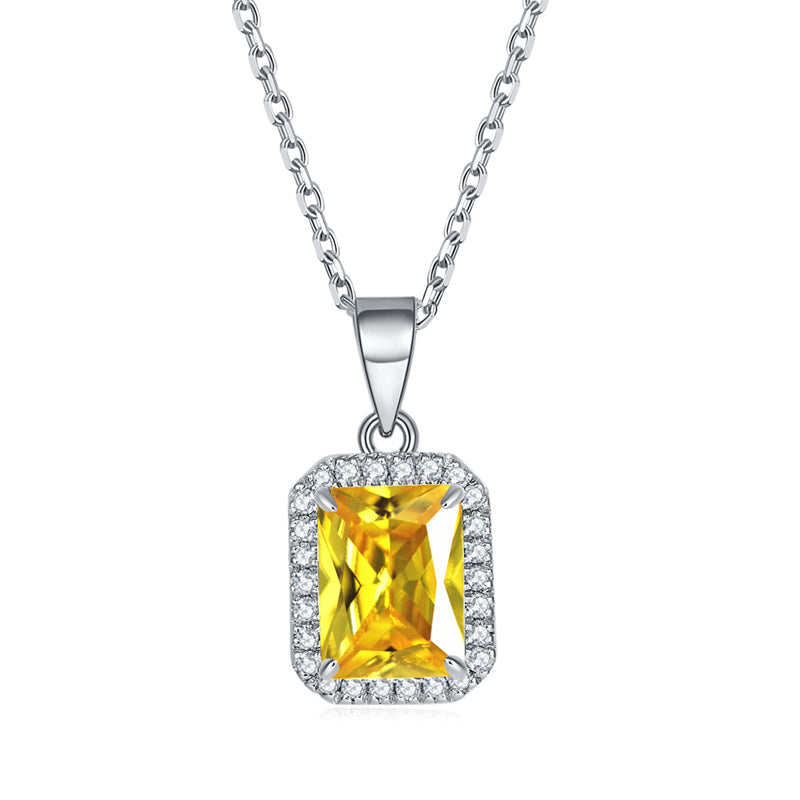 925 Sterling Silver Square Pendant Necklace - Modern Birthstone Jewelry