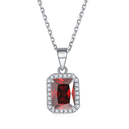 925 Sterling Silver Square Pendant Necklace - Modern Birthstone Jewelry