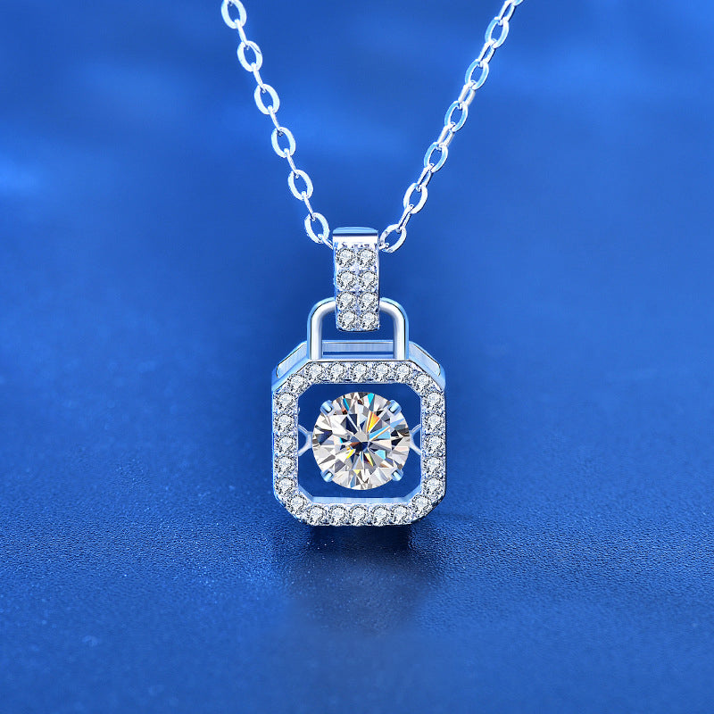 925 Sterling Silver Square Pendant Necklace with 0.5ct Moissanite Cross Chain Women's White Gold Plated Jewelry