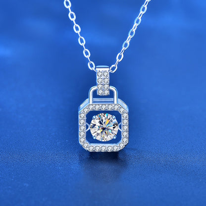 925 Sterling Silver Square Pendant Necklace with 0.5ct Moissanite Cross Chain Women's White Gold Plated Jewelry