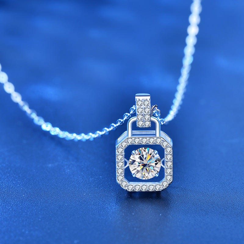 925 Sterling Silver Square Pendant Necklace with 0.5ct Moissanite Cross Chain Women's White Gold Plated Jewelry