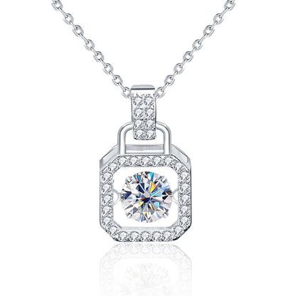 925 Sterling Silver Square Pendant Necklace with 0.5ct Moissanite Cross Chain Women's White Gold Plated Jewelry