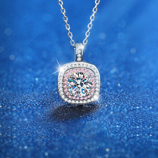 925 Sterling Silver Square Pendant Necklace with 1ct Moissanite Classic Chain Women's Minimalist Jewelry