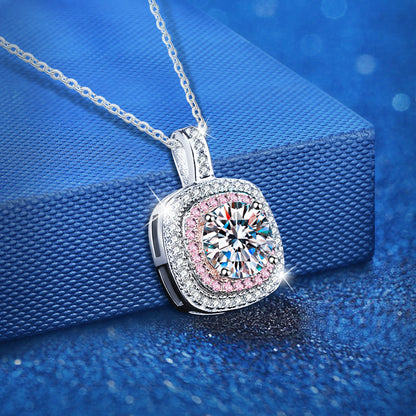 925 Sterling Silver Square Pendant Necklace with 1ct Moissanite Classic Chain Women's Minimalist Jewelry