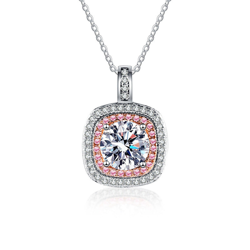 925 Sterling Silver Square Pendant Necklace with 1ct Moissanite Classic Chain Women's Minimalist Jewelry