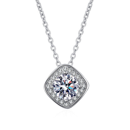925 Sterling Silver Square Pendant Necklace with 1ct Moissanite Cross Chain Women's Korean Style Jewelry