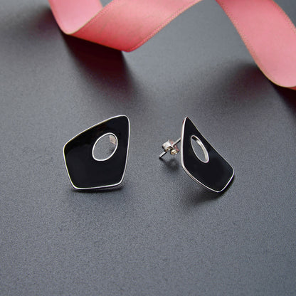 925 Sterling Silver Square Stud Earrings - Minimalist Geometric Office Earrings with Rubber Backs