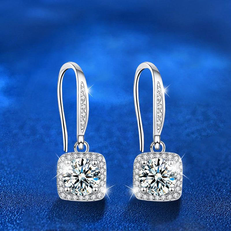 925 Sterling Silver Square Stud Earrings with 1ct Moissanite  White Gold Plated Geometric Luxury Jewelry for Women