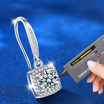 925 Sterling Silver Square Stud Earrings with 1ct Moissanite  White Gold Plated Geometric Luxury Jewelry for Women