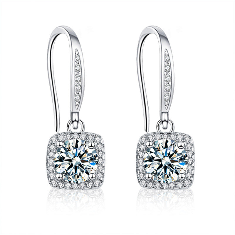 925 Sterling Silver Square Stud Earrings with 1ct Moissanite  White Gold Plated Geometric Luxury Jewelry for Women