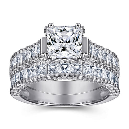 925 Sterling Silver Square Zircon Ring Set – Elegant Stackable Eternity Bands
