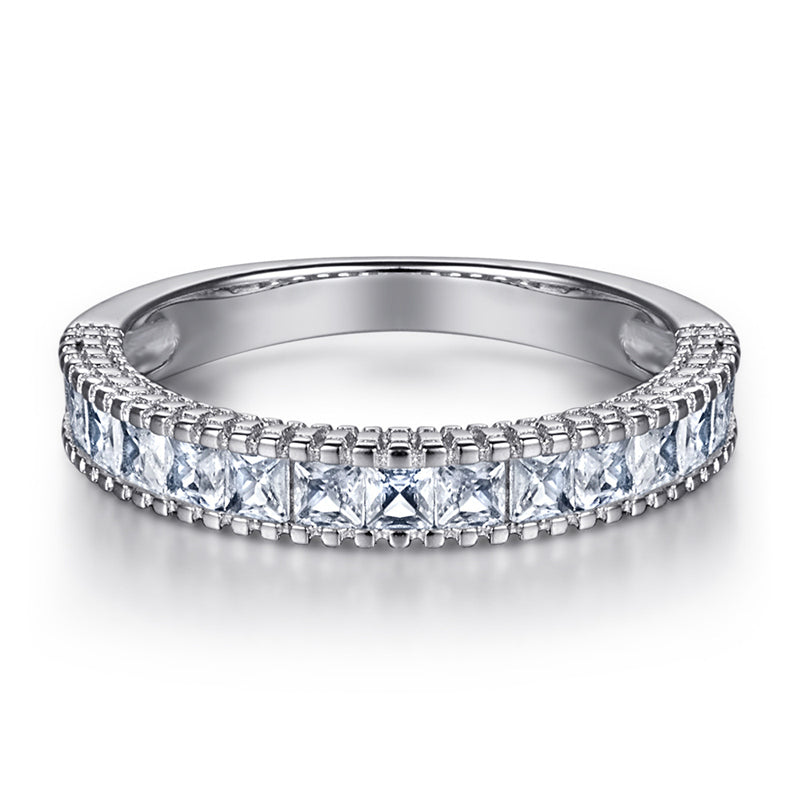 925 Sterling Silver Square Zircon Ring Set – Elegant Stackable Eternity Bands