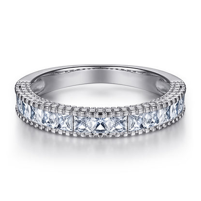925 Sterling Silver Square Zircon Ring Set – Elegant Stackable Eternity Bands