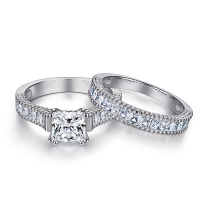 925 Sterling Silver Square Zircon Ring Set – Elegant Stackable Eternity Bands