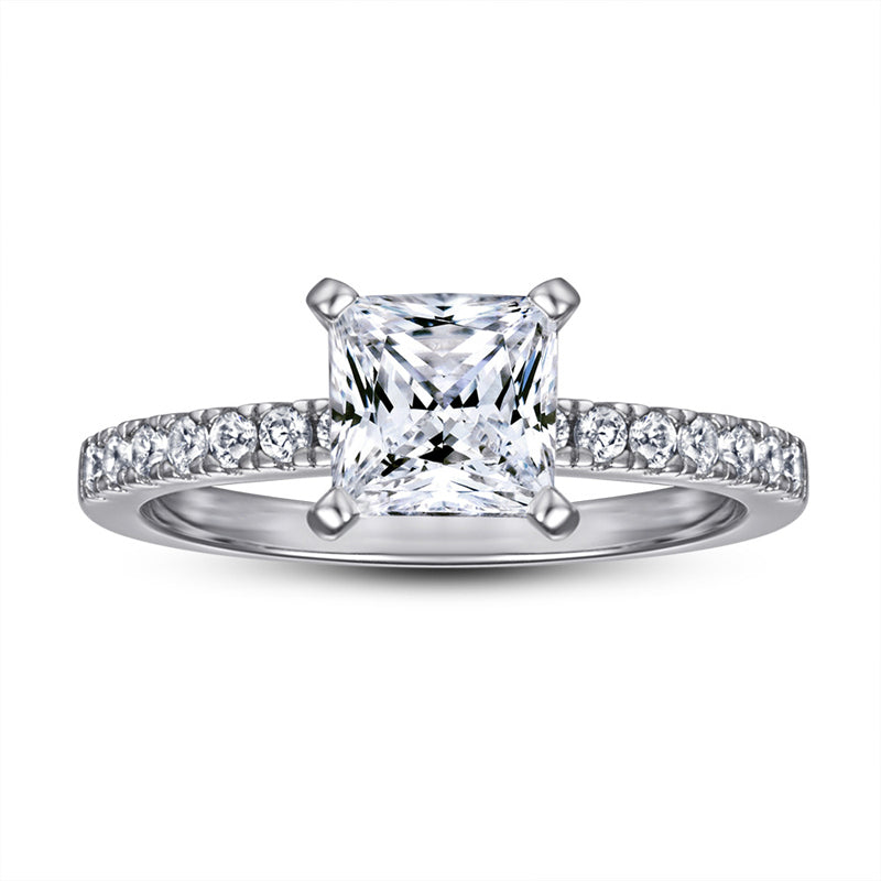 925 Sterling Silver Square Zircon Ring – Modern Geometric Band for Women