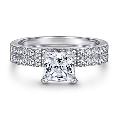 925 Sterling Silver Stackable Ring Set – Classic 4-Prong Solitaire & Diamond Band for Women