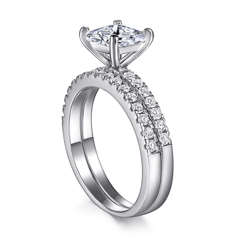 925 Sterling Silver Stackable Ring Set – Classic 4-Prong Solitaire & Diamond Band for Women
