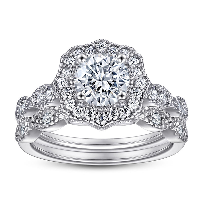 925 Sterling Silver Stackable Zircon Ring Set – Modern Geometric Wedding Jewelry