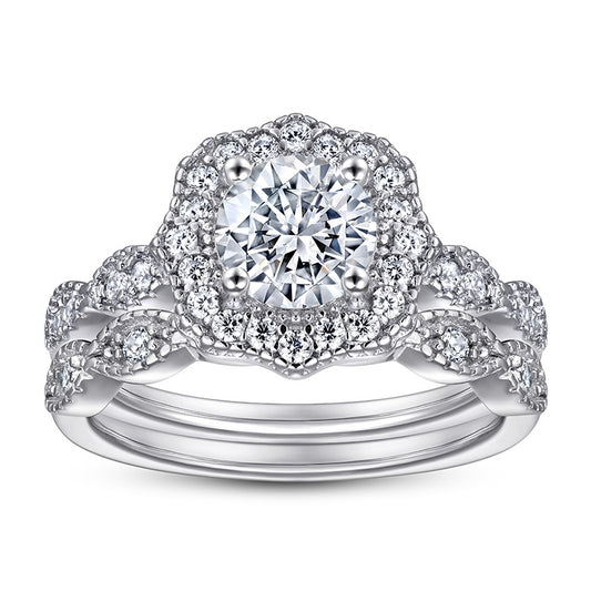925 Sterling Silver Stackable Zircon Ring Set – Modern Geometric Wedding Jewelry