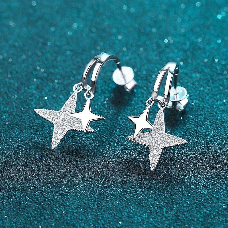 925 Sterling Silver Star-Studded Moissanite Stud Earrings - 0.44CT with Nature-Inspired Motifs