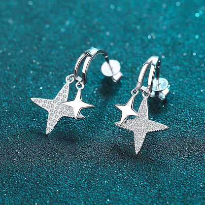 925 Sterling Silver Star-Studded Moissanite Stud Earrings - 0.44CT with Nature-Inspired Motifs