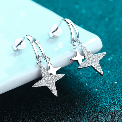 925 Sterling Silver Star-Studded Moissanite Stud Earrings - 0.44CT with Nature-Inspired Motifs