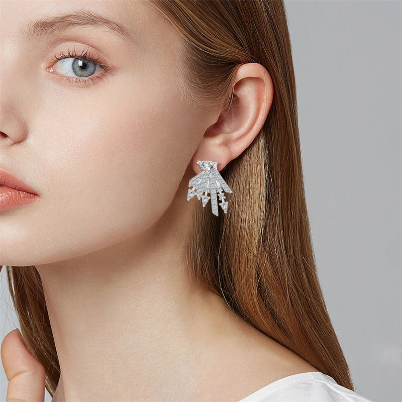 925 Sterling Silver Star Dangle Earrings for Women – Elegant Zircon Studs, Geometric & Celestial Design
