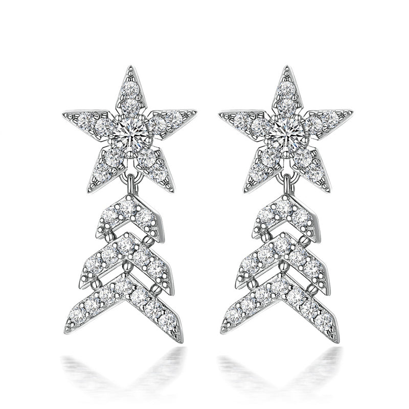 925 Sterling Silver Star Dangle Earrings with Zircon Stones – Trendy Fringe & Geometric Design