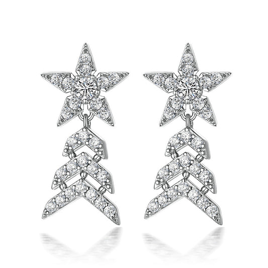 925 Sterling Silver Star Dangle Earrings with Zircon Stones – Trendy Fringe & Geometric Design