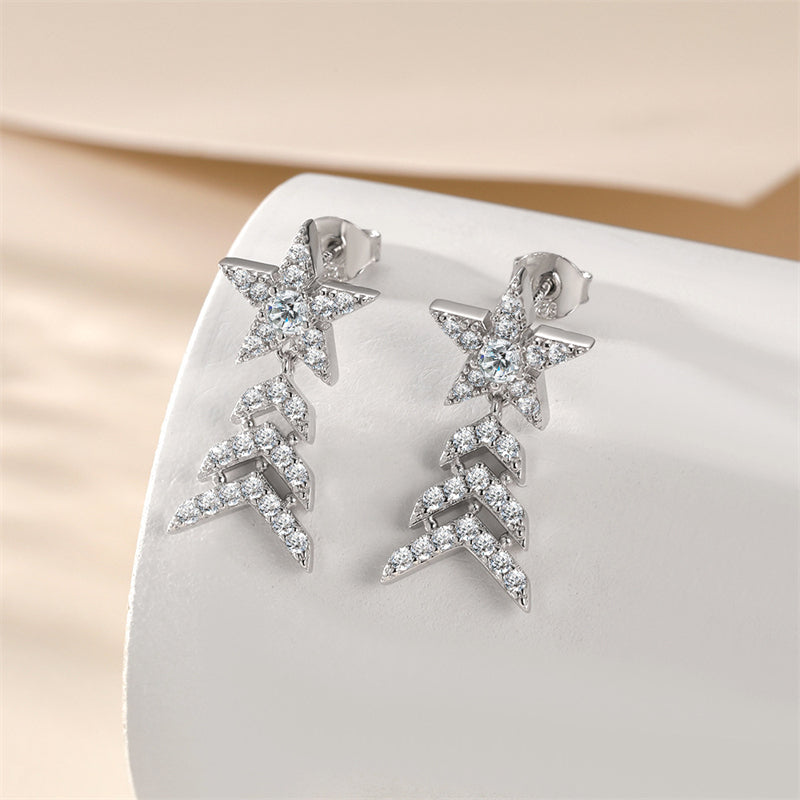 925 Sterling Silver Star Dangle Earrings with Zircon Stones – Trendy Fringe & Geometric Design