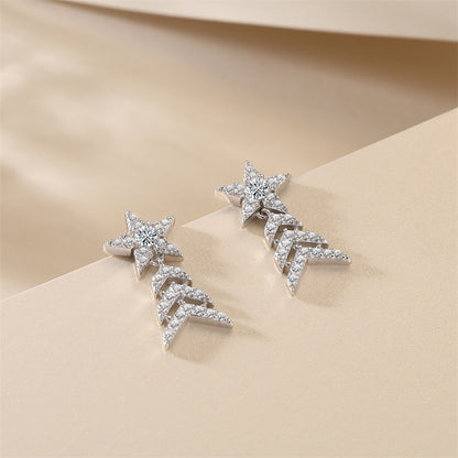 925 Sterling Silver Star Dangle Earrings with Zircon Stones – Trendy Fringe & Geometric Design