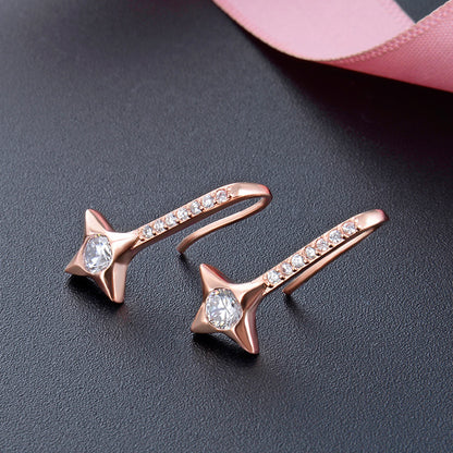 925 Sterling Silver Star Drop Earrings - Minimalist Geometric Dangle Earrings for Women